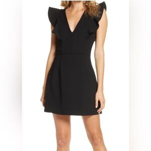 French connection black v neck ruffle minidress